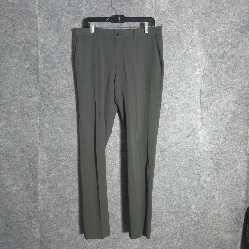 Zara Slim Fit Trousers Mens 32‎ Olive Green Flat Front Chino Pants Solid Casual